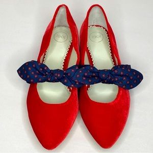1901 Vintage Red Velvet Flats
